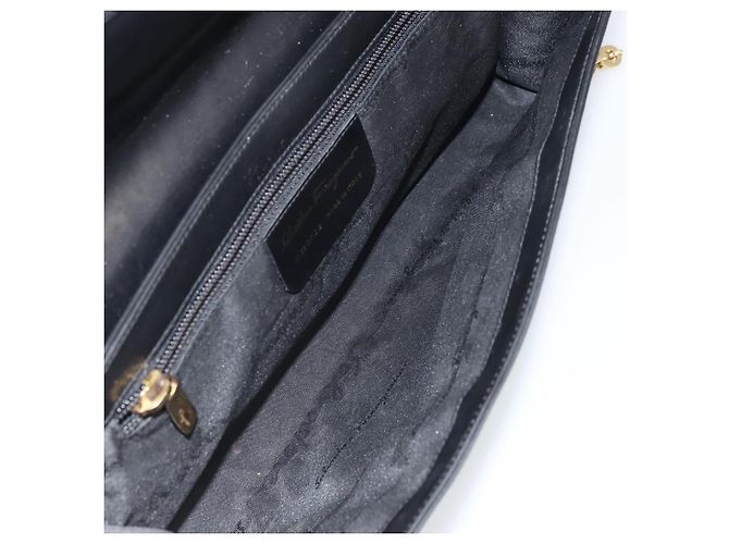 Bolsa de ombro Gancini Chain em couro preto e dourado Auth 159360 da Salvatore Ferragamo - vista 11