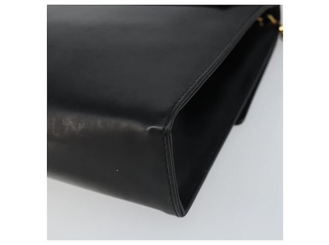 Bolsa de ombro Gancini Chain em couro preto e dourado Auth 159360 da Salvatore Ferragamo - vista 15