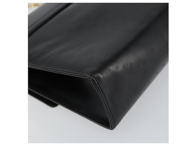 Bolsa de ombro Gancini Chain em couro preto e dourado Auth 159360 da Salvatore Ferragamo - vista 16