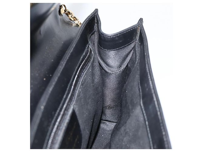 Bolsa de ombro Gancini Chain em couro preto e dourado Auth 159360 da Salvatore Ferragamo - vista 18