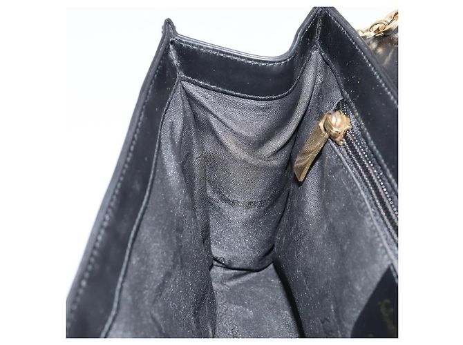 Bolsa de ombro Gancini Chain em couro preto e dourado Auth 159360 da Salvatore Ferragamo - vista 19