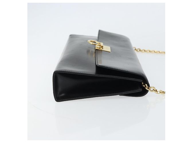 Bolsa de ombro Gancini Chain em couro preto e dourado Auth 159360 da Salvatore Ferragamo - vista 3