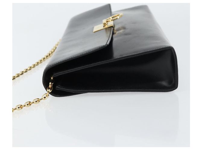 Bolsa de ombro Gancini Chain em couro preto e dourado Auth 159360 da Salvatore Ferragamo - vista 4