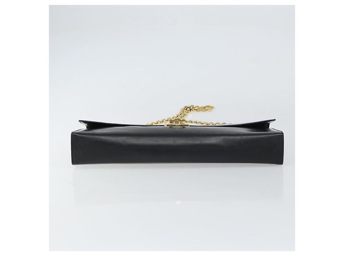 Bolsa de ombro Gancini Chain em couro preto e dourado Auth 159360 da Salvatore Ferragamo - vista 5