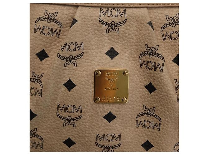 Borsa tote Vicetos Logogram MCM in pelle PVC 2 in 1 beige oro Auth ka1395 D'oro - vista 12