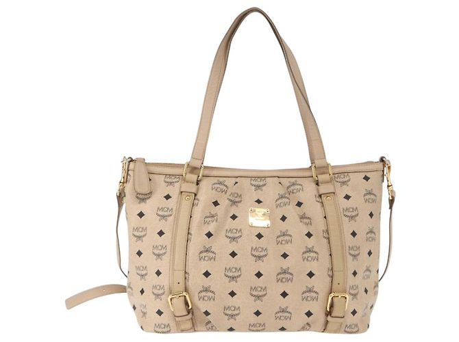 Borsa tote Vicetos Logogram MCM in pelle PVC 2 in 1 beige oro Auth ka1395 D'oro - vista 13