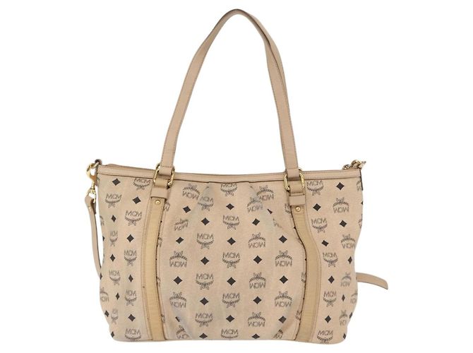 Borsa tote Vicetos Logogram MCM in pelle PVC 2 in 1 beige oro Auth ka1395 D'oro - vista 2