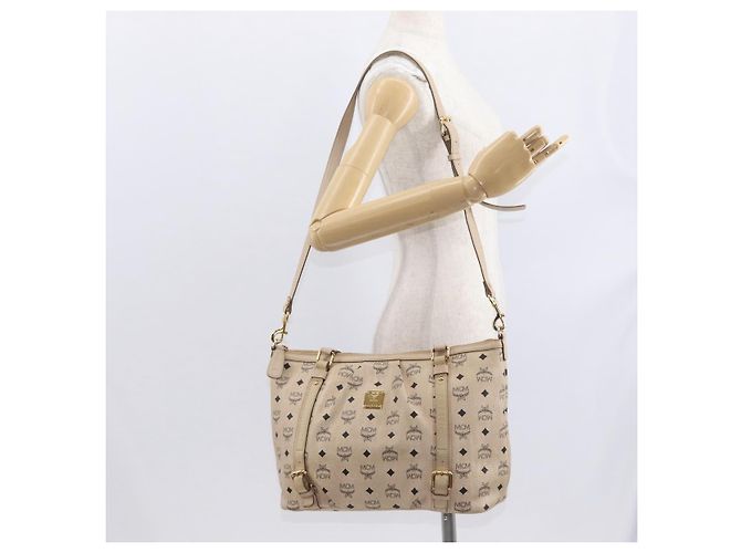 Borsa tote Vicetos Logogram MCM in pelle PVC 2 in 1 beige oro Auth ka1395 D'oro - vista 24
