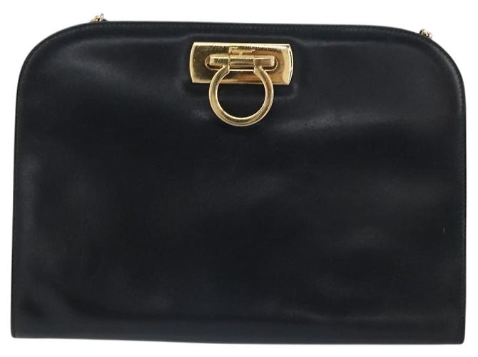 Borsa a spalla Gancini in pelle nera e oro Salvatore Ferragamo Auth 159235 Nero D'oro - vista 13