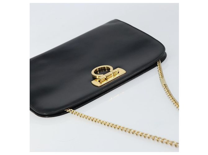 Borsa a spalla Gancini in pelle nera e oro Salvatore Ferragamo Auth 159235 Nero D'oro - vista 6