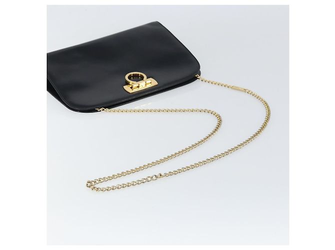 Borsa a spalla Gancini in pelle nera e oro Salvatore Ferragamo Auth 159235 Nero D'oro - vista 7