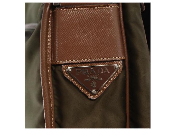 PRADA Schultertasche Nylon Khaki Silber Authentisch bs31899 - Ansicht 17