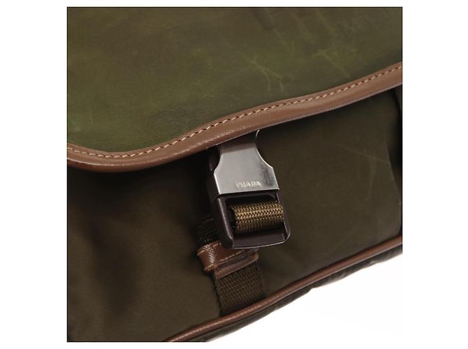 PRADA Schultertasche Nylon Khaki Silber Authentisch bs31899 - Ansicht 18