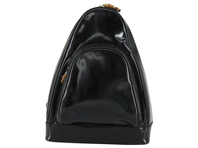 Borsa a Spalla GUCCI Bamboo Smalto Nero Oro Auth bs32059 D'oro - vista 13
