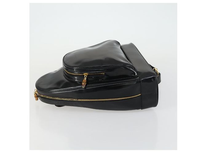 Borsa a Spalla GUCCI Bamboo Smalto Nero Oro Auth bs32059 D'oro - vista 4