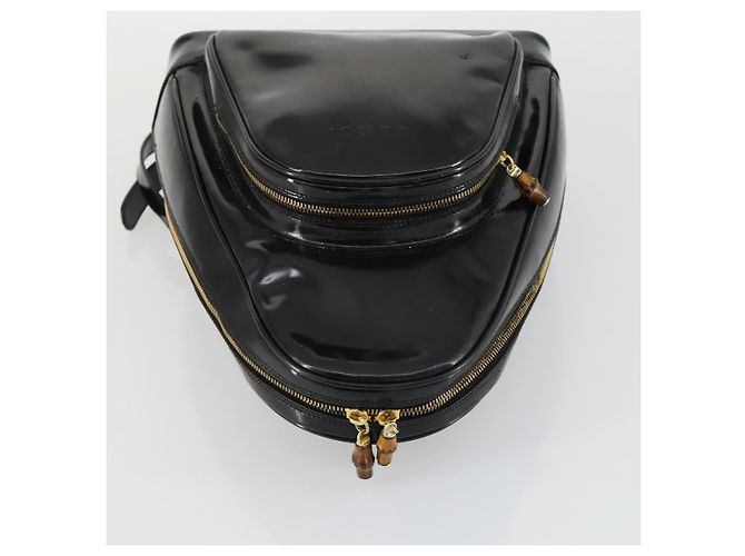 Borsa a Spalla GUCCI Bamboo Smalto Nero Oro Auth bs32059 D'oro - vista 6