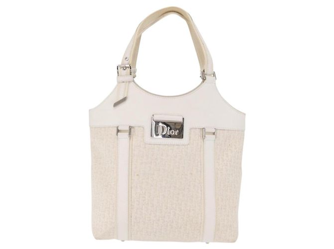 Christian Dior Trotter Canvas Tote Bag Weiß Silber Auth 160046 - Ansicht 13