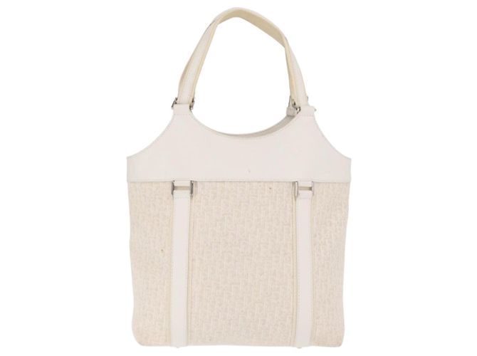 Christian Dior Trotter Canvas Tote Bag Weiß Silber Auth 160046 - Ansicht 2
