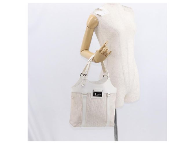 Christian Dior Trotter Canvas Tote Bag Weiß Silber Auth 160046 - Ansicht 22