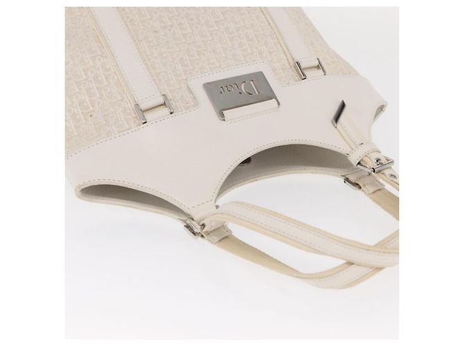 Christian Dior Trotter Canvas Tote Bag Weiß Silber Auth 160046 - Ansicht 6
