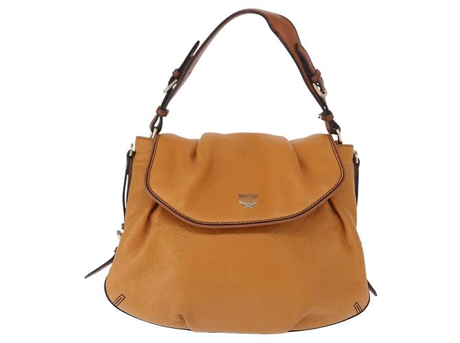 Borsa a Spalla in Pelle MCM Vicetos Logogram Marrone Oro Auth gh1463 D'oro - vista 13