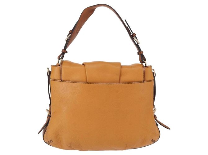 Borsa a Spalla in Pelle MCM Vicetos Logogram Marrone Oro Auth gh1463 D'oro - vista 2