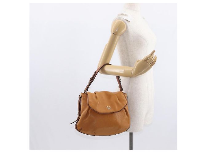 Borsa a Spalla in Pelle MCM Vicetos Logogram Marrone Oro Auth gh1463 D'oro - vista 22