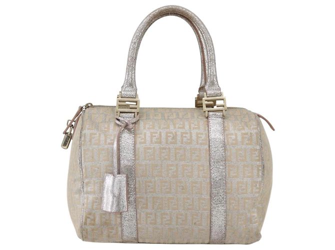 FENDI Zucchino Canvas Handtasche Silber Auth 160139 - Ansicht 13