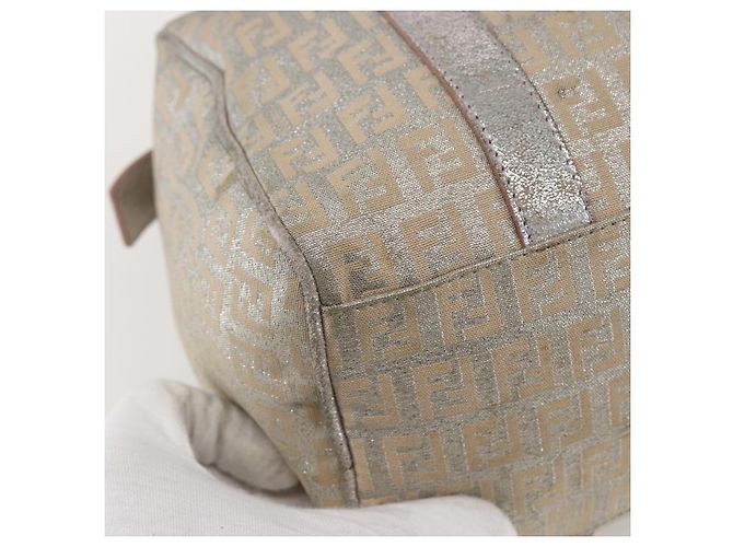 FENDI Zucchino Canvas Handtasche Silber Auth 160139 - Ansicht 16
