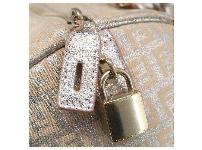 FENDI Zucchino Canvas Handtasche Silber Auth 160139 - Ansicht 17