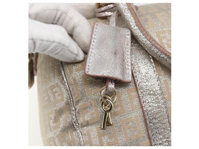 FENDI Zucchino Canvas Handtasche Silber Auth 160139 - Ansicht 18