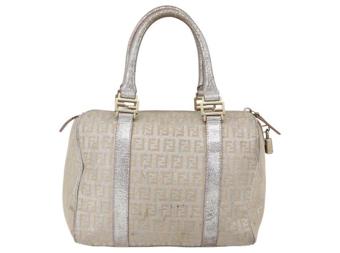 FENDI Zucchino Canvas Handtasche Silber Auth 160139 - Ansicht 2