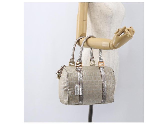 FENDI Zucchino Canvas Handtasche Silber Auth 160139 - Ansicht 23
