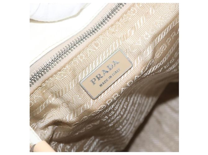 PRADA Tote Bag aus Canvas und Leder Beige Silber Authentisch 160268 - Ansicht 10