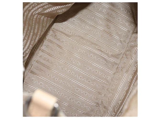 PRADA Tote Bag aus Canvas und Leder Beige Silber Authentisch 160268 - Ansicht 11