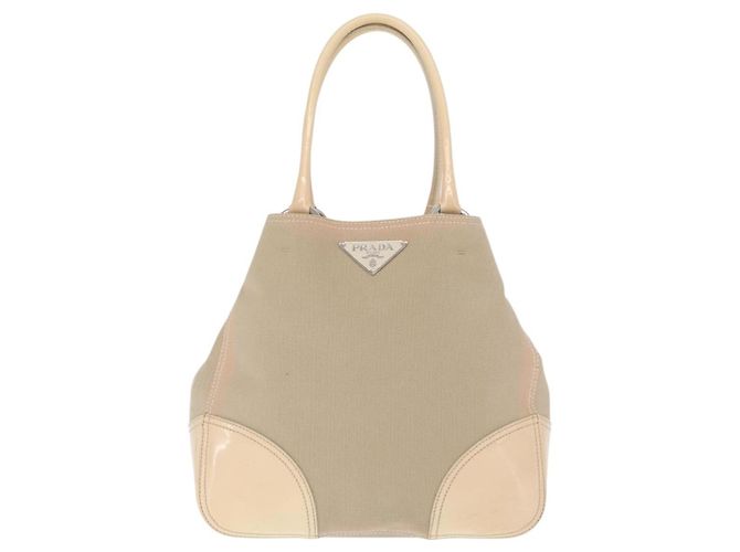 PRADA Tote Bag aus Canvas und Leder Beige Silber Authentisch 160268 - Ansicht 13