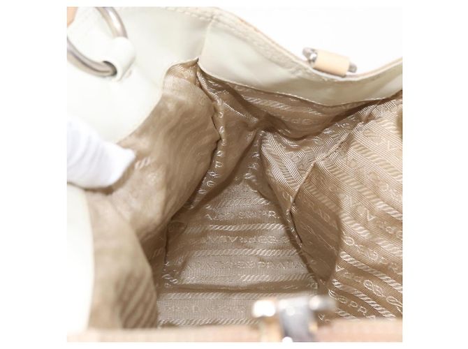 PRADA Tote Bag aus Canvas und Leder Beige Silber Authentisch 160268 - Ansicht 19