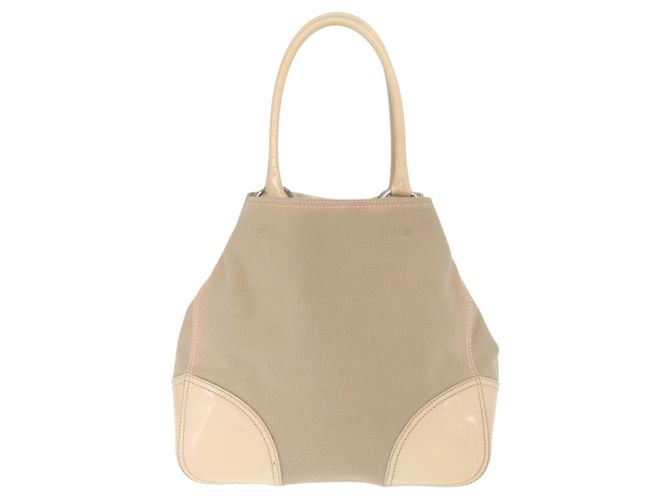 PRADA Tote Bag aus Canvas und Leder Beige Silber Authentisch 160268 - Ansicht 2