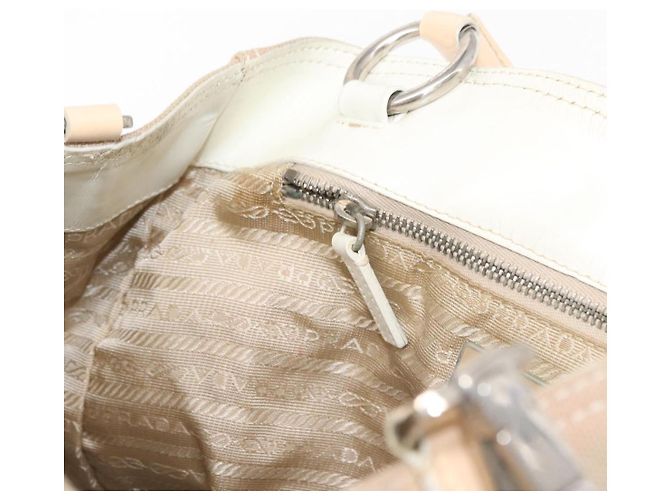 PRADA Tote Bag aus Canvas und Leder Beige Silber Authentisch 160268 - Ansicht 20