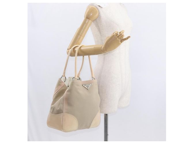 PRADA Tote Bag aus Canvas und Leder Beige Silber Authentisch 160268 - Ansicht 22