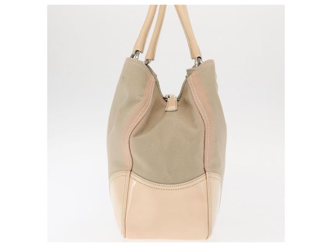 PRADA Tote Bag aus Canvas und Leder Beige Silber Authentisch 160268 - Ansicht 3