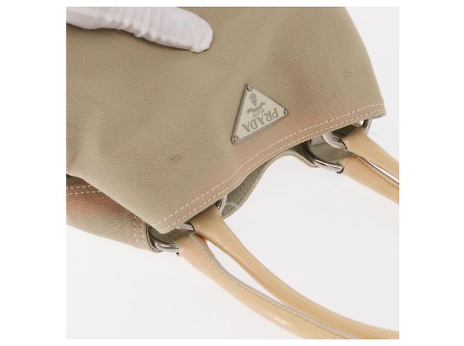PRADA Tote Bag aus Canvas und Leder Beige Silber Authentisch 160268 - Ansicht 6