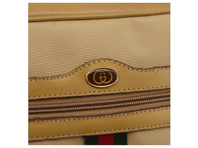 Gucci Bolsa de Ombro Web Sherry Line Nylon Bege Dourado Vermelho 010 378 Auth 159085 - vista 18