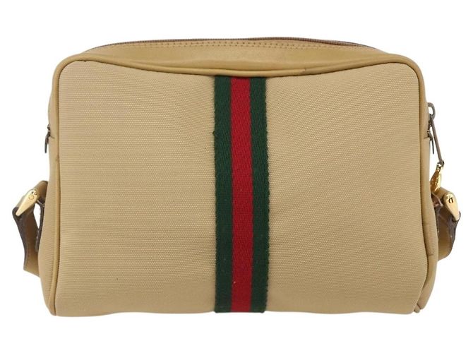 Gucci Bolsa de Ombro Web Sherry Line Nylon Bege Dourado Vermelho 010 378 Auth 159085 - vista 2