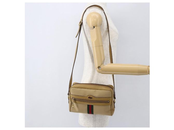 Gucci Bolsa de Ombro Web Sherry Line Nylon Bege Dourado Vermelho 010 378 Auth 159085 - vista 22