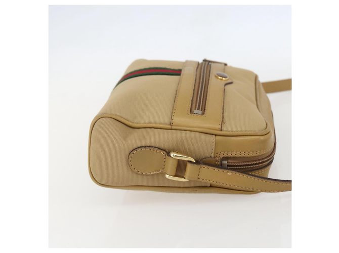Gucci Bolsa de Ombro Web Sherry Line Nylon Bege Dourado Vermelho 010 378 Auth 159085 - vista 3