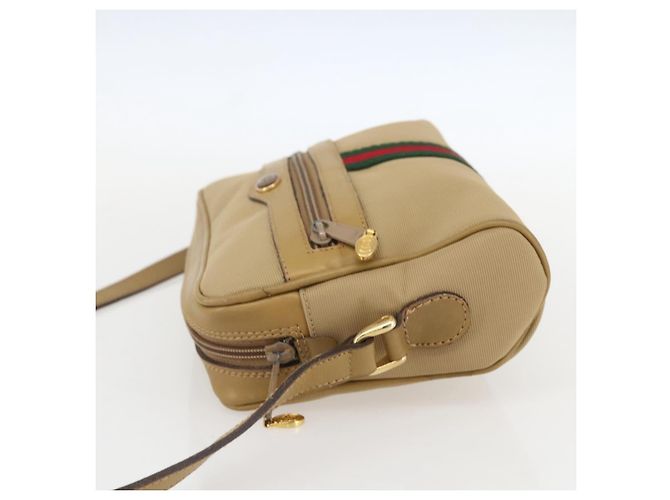 Gucci Bolsa de Ombro Web Sherry Line Nylon Bege Dourado Vermelho 010 378 Auth 159085 - vista 4