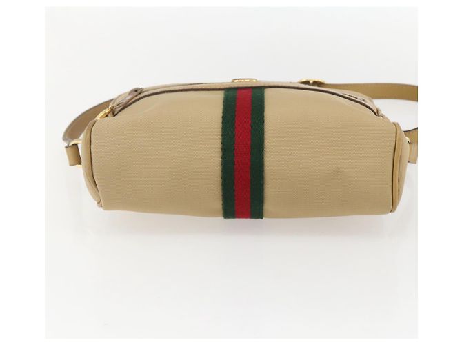 Gucci Bolsa de Ombro Web Sherry Line Nylon Bege Dourado Vermelho 010 378 Auth 159085 - vista 5