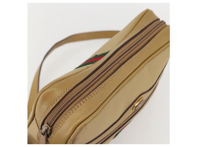 Gucci Bolsa de Ombro Web Sherry Line Nylon Bege Dourado Vermelho 010 378 Auth 159085 - vista 6