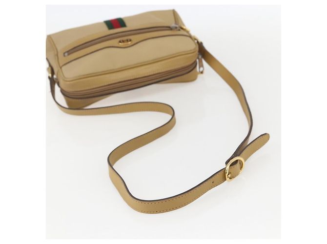 Gucci Bolsa de Ombro Web Sherry Line Nylon Bege Dourado Vermelho 010 378 Auth 159085 - vista 7